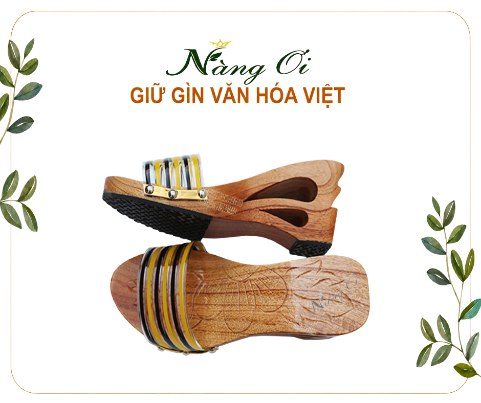 guốc gỗ hai giọt nước chạm gót tầng độc đáo